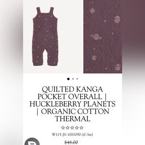 QUILTED KANGA POCKET OVERALL | HUCKLEBERRY PLANETS | ORGANIC COTTON THERMAL